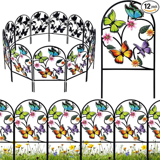Yaocom 12 Pack Bright Butterfly Decorative Garden Fence 23.5''H x 13'W Animal Barrier Border Butterfly Flower Design Metal Arch Garden Fence Border for Spring Outdoor Patio Yard Landscape Decor