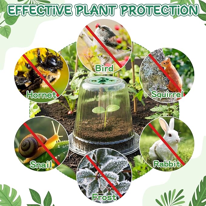 Clear Humidity Domes for Plants - 20 Pack Adjustable Garden Cloches Dome with Ventilation Holes, Transparent Seedling Starter Covers, Nursery Plant Growth Pot Protectors for Outdoor Greenhouse
