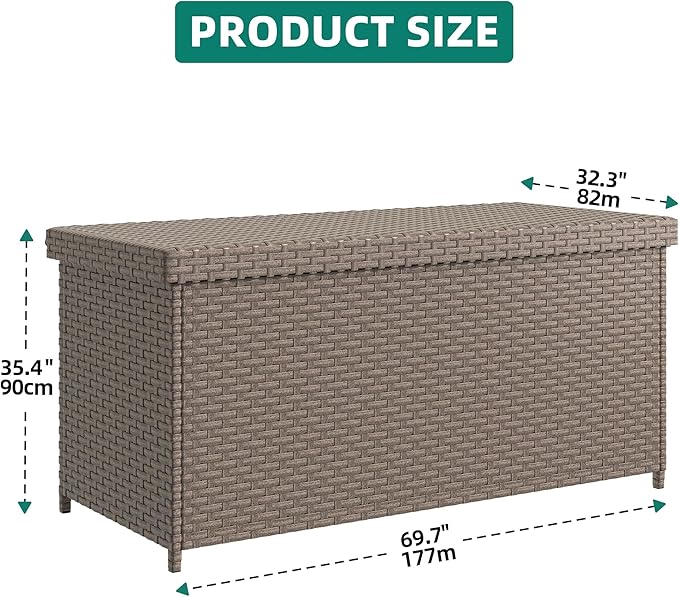 YITAHOME 260 Gallon Wicker Deck Box, XXL All-Weather Outdoor Storage Box, Extra Large Rattan Storage Bin for Patio Furniture, Outdoor Cushions, Pool Storage and Garden Tools (Brown)