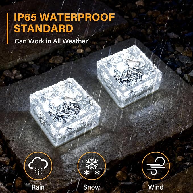 Solar Brick Lights Outdoor Waterproof Small Solar Lights 6 Packs Outdoor Decor for Fence Pathway Path Patio Balcony Outside Garden Bricks Decorations