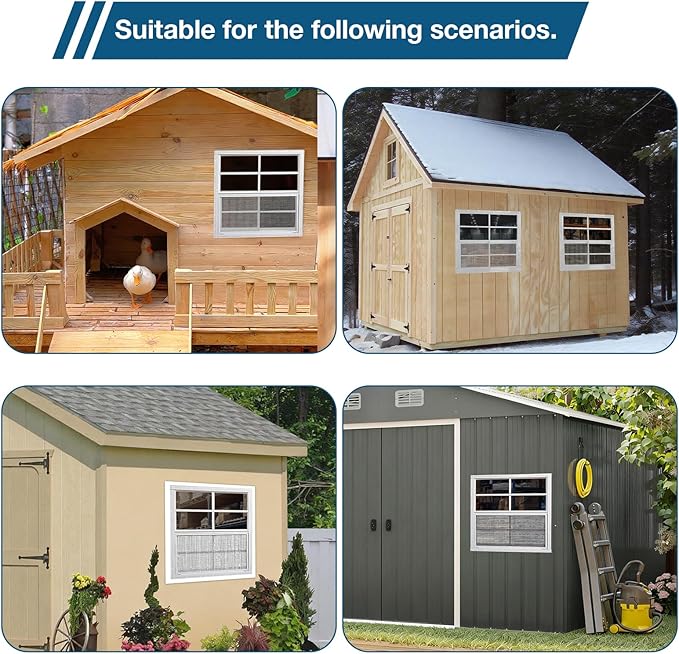 Yuzzy Shed Windows 2 Pack, Chicken Coop Windows 30" x 30" with Tempered Glass and Fiberglass Screen, Flush Mounted Small Window for Shed, Barns, Playhouse, Household, Garage (White)