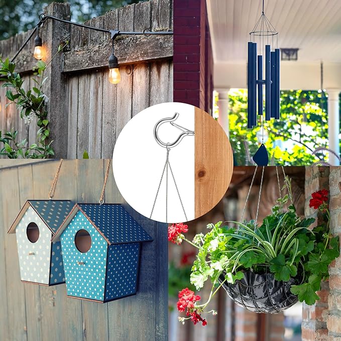 FSAH 25 PCS Screw-in Hooks for Outdoor String Lights, Q Hangers Hooks Outdoor for Outside, Swivel Hanging Basket Patio Light Hooks with Safe Buckle Screw in Planter Eye Hook for Wall Ceiling, Silver