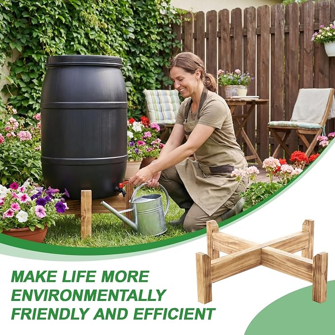 Lounsweer 45/50/55 Gallon Rain Barrel Stand, 500 lb Heavy-Duty Wooden Base for Rainwater Collection, Stable No-Bend Elevated Design, Fits Most Standard Barrels