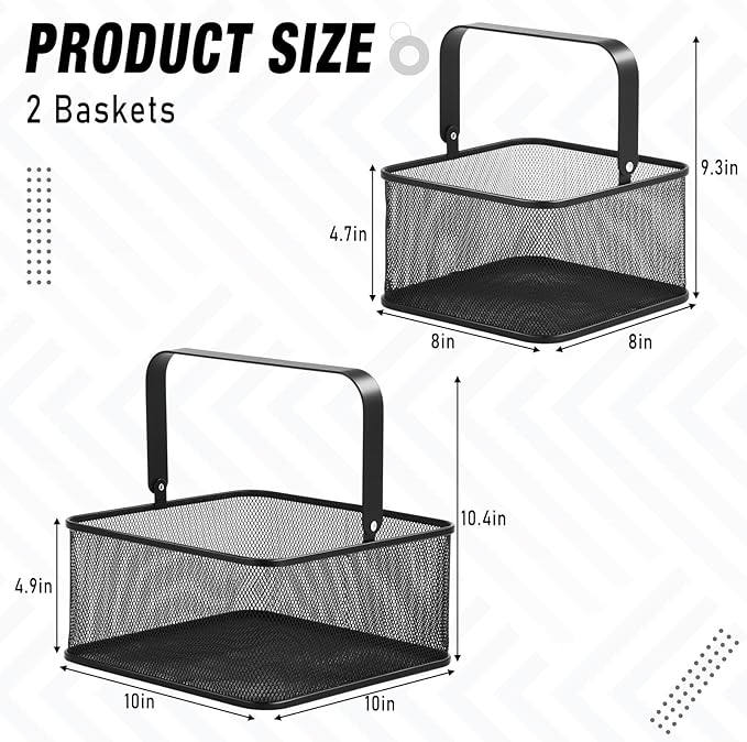 Set of 2 Metal Harvest Baskets Square Wire Garden Basket with Iron Handle Multi-functional Storage Organizer for Gathering Vegetables, Fruits, Kitchen, Garden, Picnic