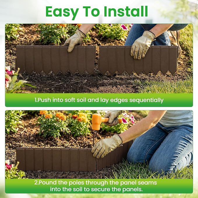 15 Panels Metal Landscape Edging, 6.2in (H) x 20 ft (L)–No Dig Garden Edging with 16 Stakes, Modular Adjustable 0-270°for Tree Rings & Yard Pathways, Matte Finish, Anti-Rust Metal Garden Border (Rust)