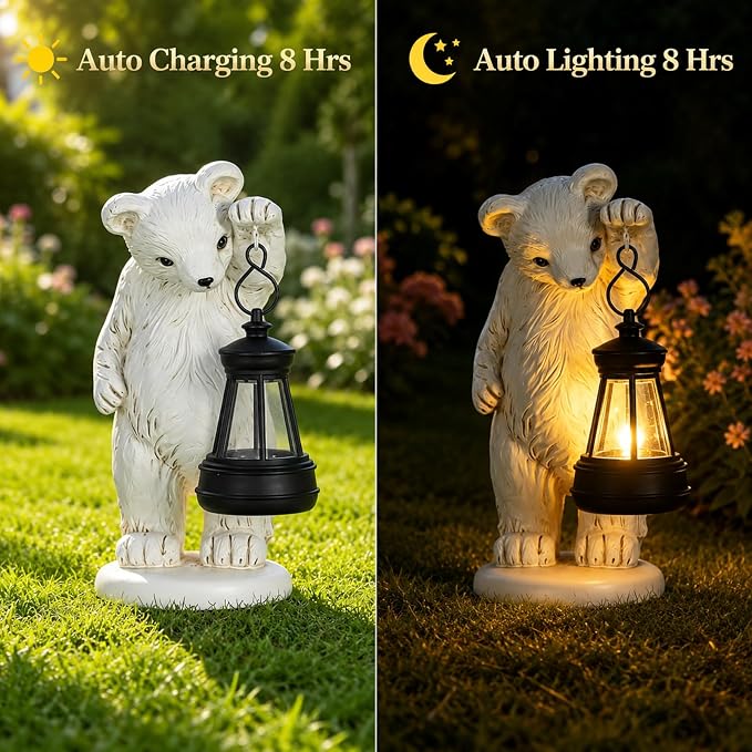 mocosa Solar Garden Statues Bear and LED Lights Birthday Gifts for Women Mom Grandma Solar Outdoor Cat Decor for Outside,Outdoor Solar Lights for Yard, Garden and Patio, Unique Gift for Women