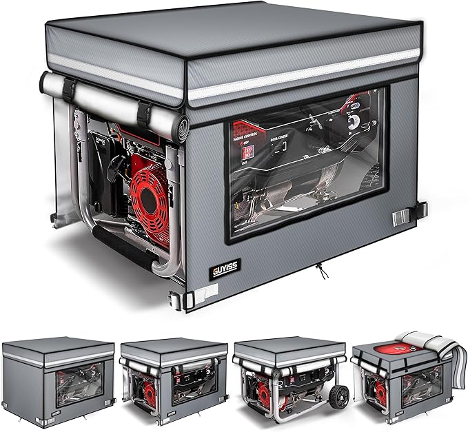 Generator Covers While Running, 32x24x24 inch Generator Cover, 900D+210D Heavy Duty Waterproof, PVC Transparent Visual Operation Window, Top Can Be Opened for Refueling. Gray