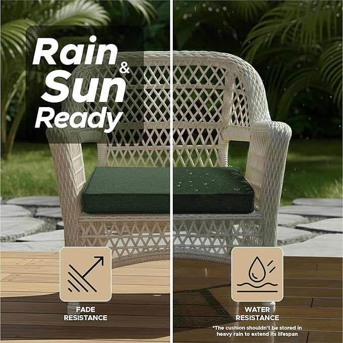 Outdoor Chair Cushions, Water-Resistant & Fade-Resistant, Patio Furniture Square Seat Replacement Chair Pads with Ties, Removable Cover, Non-Slip Bottom, Set of 4, 24 x 24 Inch, Olive Green