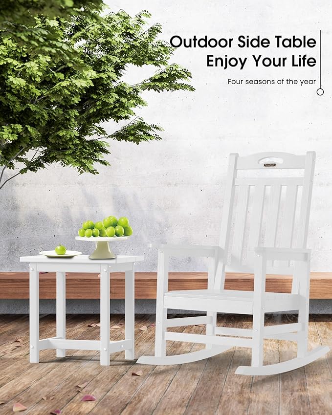 Outdoor Side Table – 17" HDPE Adirondack Side Table,Sturdy Small Outdoor Tables, Weather-Resistant & Easy Assembly Patio End Tables for Garden, Balcony, Porch & Poolside (White)