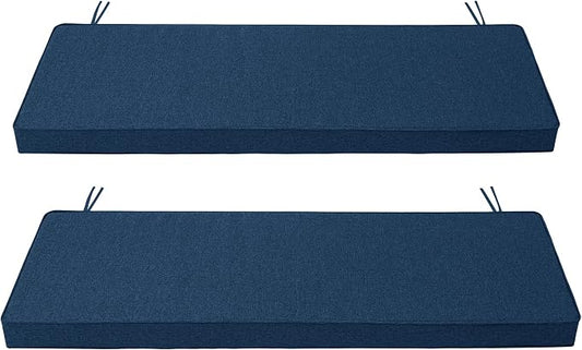Outdoor Bench Cushion, Water-Resistant & Fade-Resistant, Porch Swing Cushions with Ties, Patio Furniture Seat Pads for Garden, Removable Cover Non-Slip Bottom, 48 x 16 Inch, Set of 2, Navy Blue