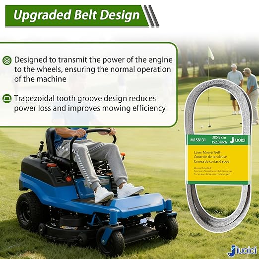 Upgraded Deck Belt M158131 M154296 V-Belt for John Deere Z425 Z435 Z445 EZTrak Series Lawn Mower Flat Belt Drive Belt, 152.3 Inch Length, More Durable and Reliable