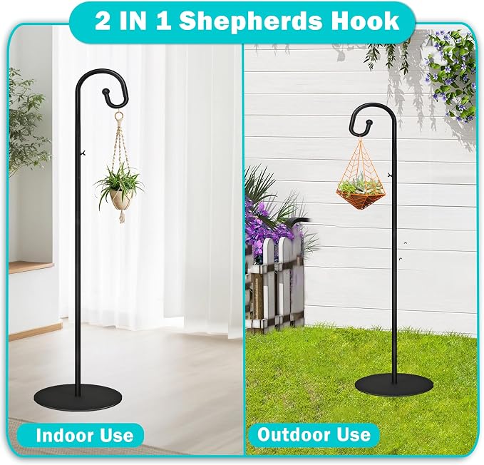 76" Shepherds Hooks for Outdoor- 3/4 Inches Thicken Wind Chimes Hanger | 6.6 lbs heavy duty Base, Hanging Plant Stand for Outdoor, Hanging Bird Feeder, Wreath, Lanterns