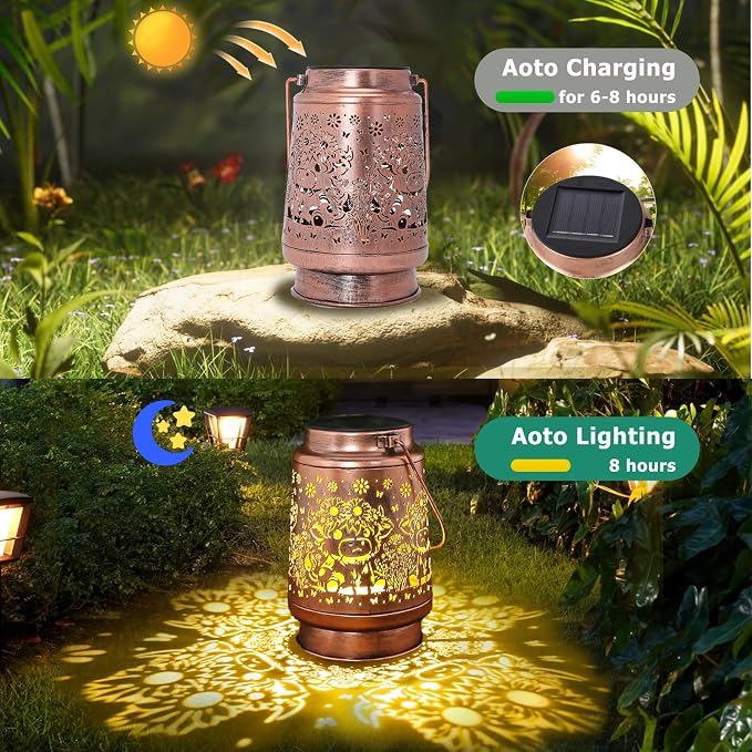 Solar Lantern Outdoor Garden Decor - Metal Highland Cow Hanging Lights with IP65 Waterproof, Rustic Farmhouse Patio Accessories, Western Yard Decorations Gifts for Mom Women Boys