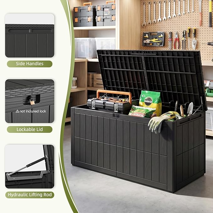 UDPATIO 100 Gallon Deck Box Outdoor Storage Box Lockable Waterproof Resin Indoor Outdoor Storage Container for Patio Cushions, Tools, Package Delivery Boxes for outside