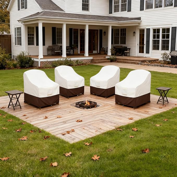 Adirondack Chair Cover 4 Pack,Waterproof Heavy Duty Patio Furniture Covers,Patio Adirondack Chair Covers for Outdoor Chairs(30 W x 34 D x 36 H inches) Beige & Brown