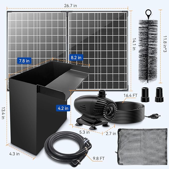POPOSOAP 55W Pond Waterfall Spillway with Pond Pump, 304 Stainless Steel Waterfall Kit with 9.8FT Corrugated Tube Pond Waterfall Box, Pond Spillway for Outdoor Pond Waterfall Water Features-P5552H