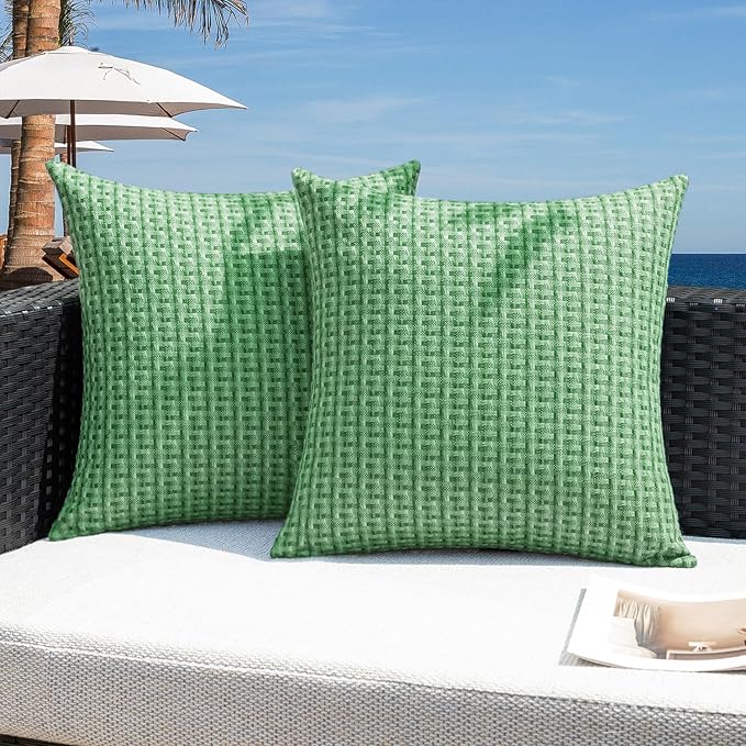 Kevin Textile Spring Outdoor Waterproof Throw Pillow Covers Pack of 2 Farmhouse Decorative Cushion Covers for Garden Patio Tent Balcony Bench Couch Sofa 24x24 Inch, Sage Green