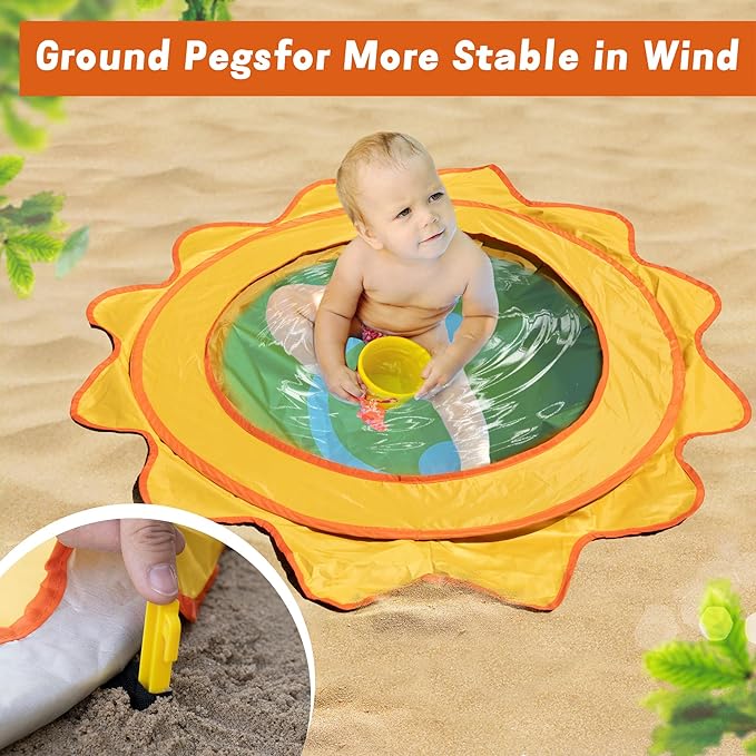 RunNico Pop Up Beach Pool, Portable Toddler Beach Pit with Water Bag and Storage Bag, Cute Shape Beach Pool Puddle for Outdoor Summer Beach Camping Traveling Vacation