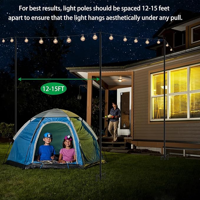 4 Pack 9.3Ft String Light Poles, Outside Metal Poles with Fork, Lighting Hanging Post Accessories for Patio Decor Garden Backyard Yard Front Porch Outside Decorations