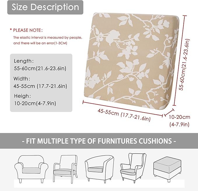FORCHEER Waterproof Patio Cushion Covers, Floral Printed Stretch Outdoor Covers for Patio Furniture, Wicker Chair Cushion Covers Set of 3