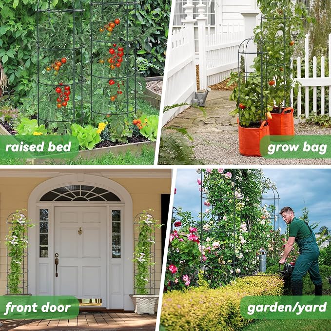 Large Trellis, Garden Obelisk Trellis for Climbing Plants Outdoor, 55" Metal Trellises for Tomato Cucumber Grape Clematis Rose Vine Support, 4-Tier Heavy Duty Fit 25-Gallon Container Raised Bed