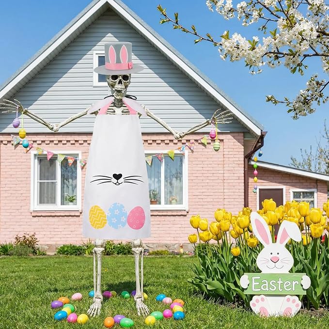 Mepase 12ft Skeleton Costume Accessories Set Oversize Hat and Apron Prop Giant Outdoor Indoor Yard Garden Lawn Decoration