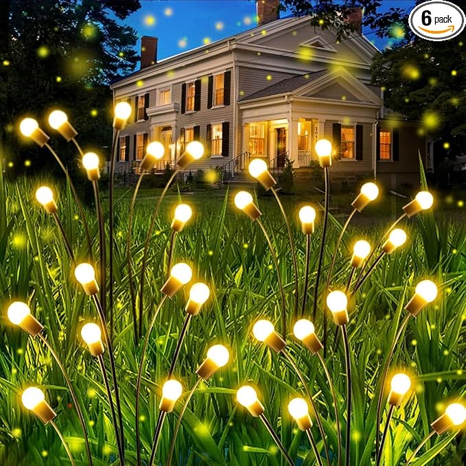 OZS 6 Pack Total 48 LED Solar Garden Lights Fairy Outdoor - Solar Firefly Lights Outdoor, Sway by Wind, Waterproof for Garden Patio Pathway Fairy Decoration (Warm White)