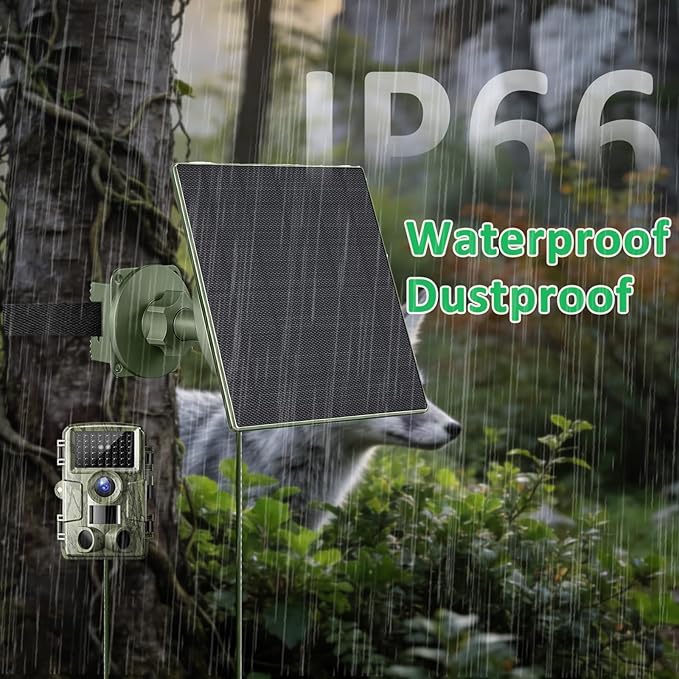 FUTUREZEN 5W Solar Panel for Trail Cameras, DC & USB-C Solar Charger with 5200mAh Battery, 6V/12V Adjustable Output, IP66 Waterproof, 9.8ft Cable