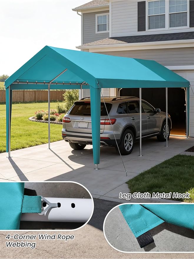 12 x 20 Ft Carport Replacement Cover, Heavy Duty Outdoor Car Tarp Canopy, Waterproof & UV Protected Tear Oxford Tarp with Ball Bungees (Frame is Not Included)