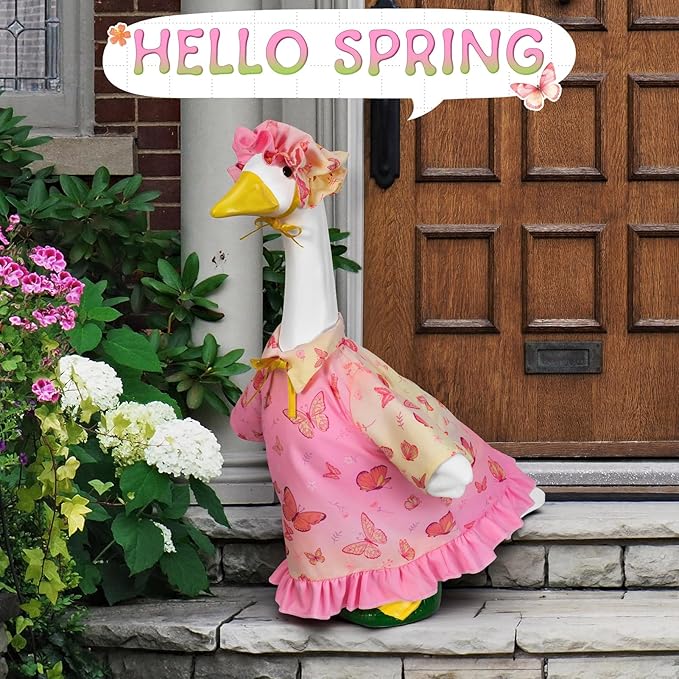 2 Sets Seasonal Porch Goose Outfits for Spring&Summer,Butterfly&Hawaiian Porch Goose Clothes for 23" H Outdoor Yard Lawn Garden Decoration