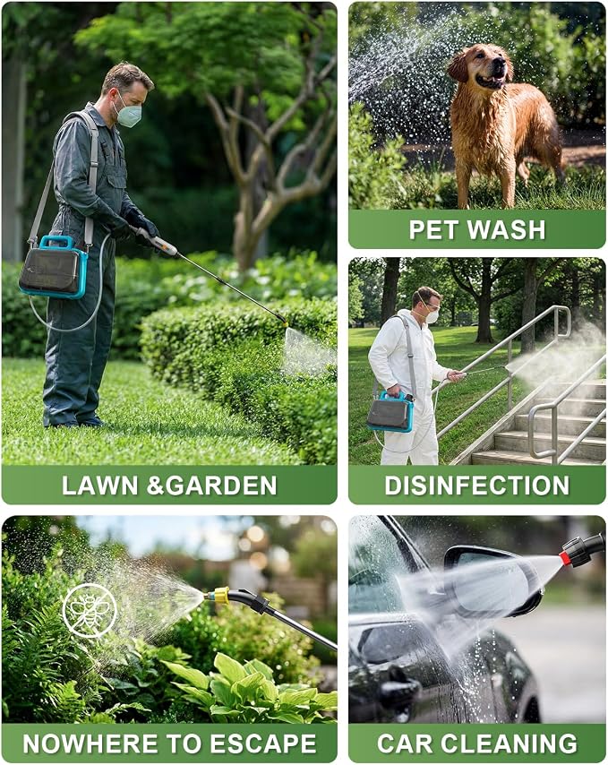 Battery Powered Garden Sprayer 2 Gallon, Electric Pump Sprayer with 3 Mist Nozzles, Rechargeable Handle, Telescopic Wand, Adjustable Strap, Water Spray Weed Sprayer for Lawn, Garden, Yard, Plants