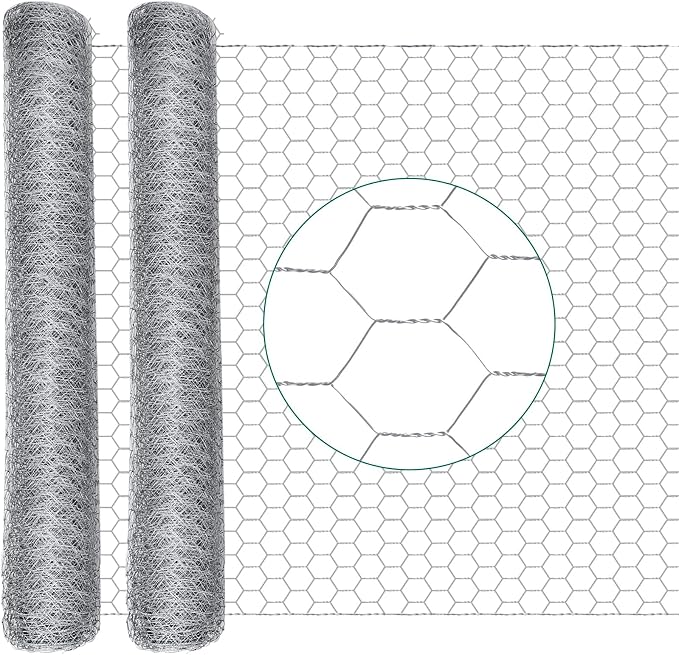 GlikCeil 24 in x 200 ft Chicken Wire Fencing Metal Floral Chicken Wire Mesh for Crafts Poultry Garden, 1 Inch Hexagonal Galvanized Hardware Cloth Netting for Poultry Coop Barrier Rabbit Cage (Silver)