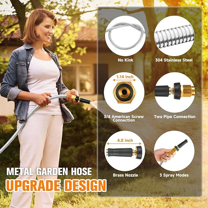 Rosy Earth Metal Garden Hose 175 FT - 304 Stainless Steel Water Hose 175 FT - Expandable Short Flexible Garden Hose,no Kink Explosion, no Bite