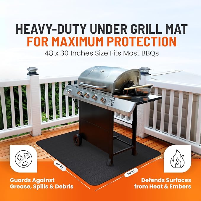 Under Grill Mats for Outdoor Grill (48 x 30 inch) Double-Sided Mat for Under Fire Pit Mat the Perfect Grill Matt for Outdoor Grill Deck Protector and BBQ Matt for Under Grill Mat for Deck
