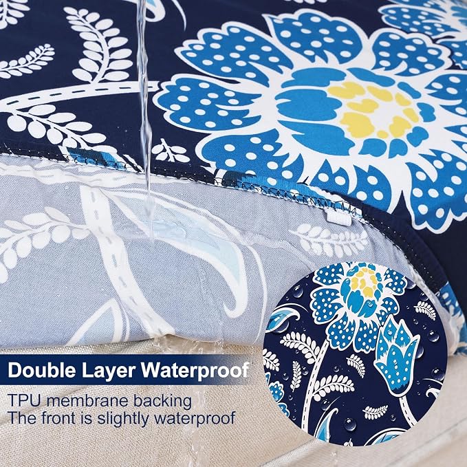 Smiry Waterproof Patio Cushion Covers, Stretch Outdoor Couch Slipcovers Replacement Washable Furniture Protector Sofa Chair Seat Cover for Dogs and Pets (12 Pcs, Midnight Blue)