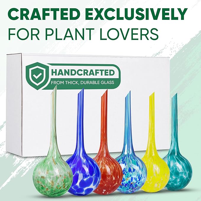 Plant Watering Globes Set of 6 - Large Glass Self Watering Bulbs Up to 7 Days of Irrigation - for Indoor & Outdoor Plants - Multicolor, Automatic, Glass Watering Bulbs for Daily Use, Watering Devices