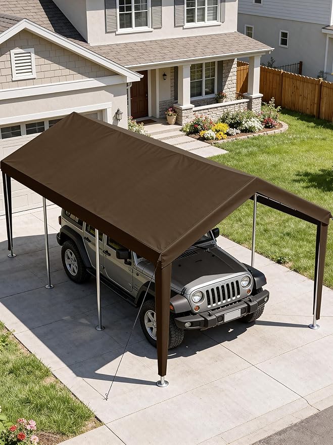 12 x 20 Ft Carport Replacement Cover, Heavy Duty Outdoor Car Tarp Canopy, Waterproof & UV Protected Tear Oxford Tarp with Ball Bungees (Frame is Not Included)