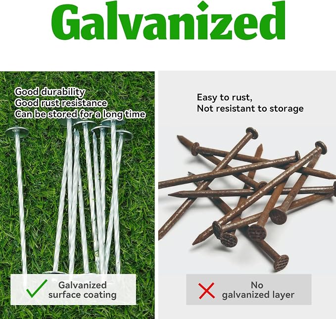 Landscape Stakes - Garden Edging Spikes Pins - New Umbrella-Type Design 5'' Galvanized Lawn Staples for Weed Barrier Fabric, Tent, Etc (100)