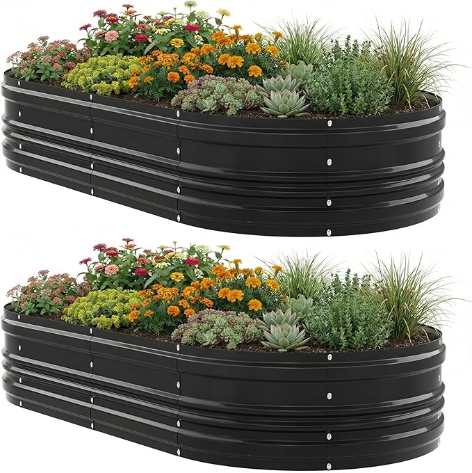 WORKPRO 2PK 8x4x1ft Outdoor Galvanized Raised Garden Bed, Easy Assembly Planter Raised Beds for Vegetable, Flowers, Herbs, Black