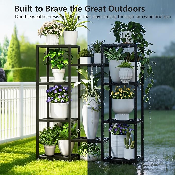 Plant Stand Indoor Outdoor,10 Tier Tall Metal Plant Stands Holder,Heavy Duty Wrought Iron Plant Shelves for Multi Large Pots,Black Tiered Flower Display Riser for Living Room,Patio,Balcony