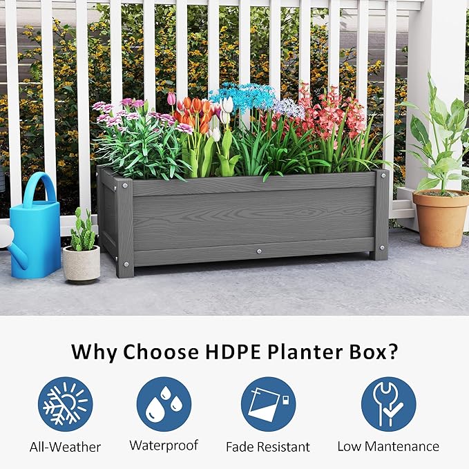 HDPE Raised Planter Box Outdoor,Rot-Resistant and Non-Cracking,Small Raised Beds for Gardening 29.5 * 14.4 * 9.8 in for Yard,Lawn,Outdoor Planter Boxes Rectangle with Drainage Holes Gray