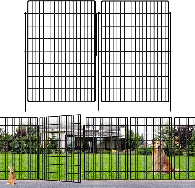 5 Panels Garden Fencing Animal Barrier with Lock, 40 in(H) X 12 ft(L) Dog Fence Outdoor for Yard Rustproof No Dig Decorative Tall Garden Fence Metal Wire Panel Border Rabbit Ground Stakes Fencing