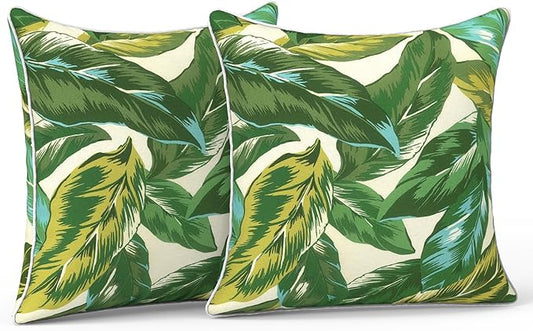 LVTXIII Outdoor Throw Pillows Set of 2, Patio Waterproof Pillows Fade Resistant Accent Pillows for Home and Garden Furniture Decoration, 16x16 Inch, Lush Leaf Jungle