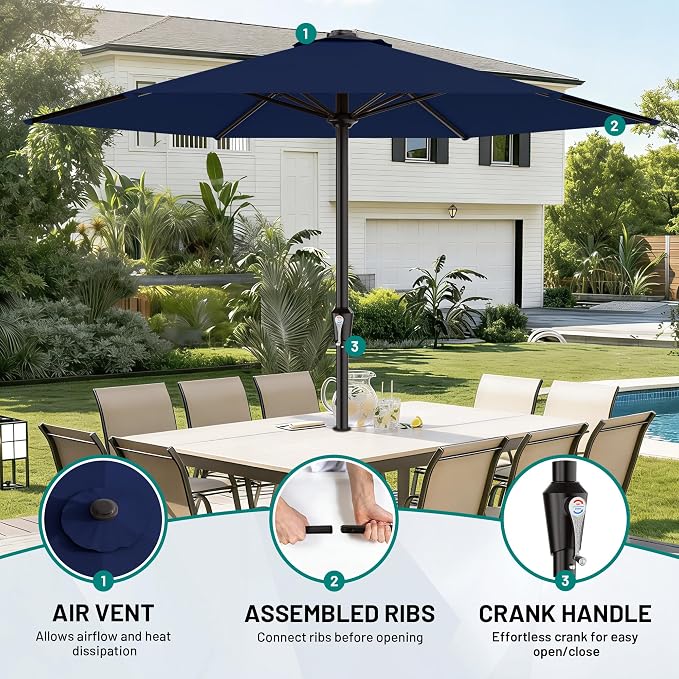 AreShark 11 FT Patio Umbrella for Outdoor, Outdoor Table Umbrella with Push Button Tilt and Crank, Outdoor Patio Umbrellas with 6 Sturdy Ribs, Patio Umbrellas for Market, Garden, Pool (Navy)