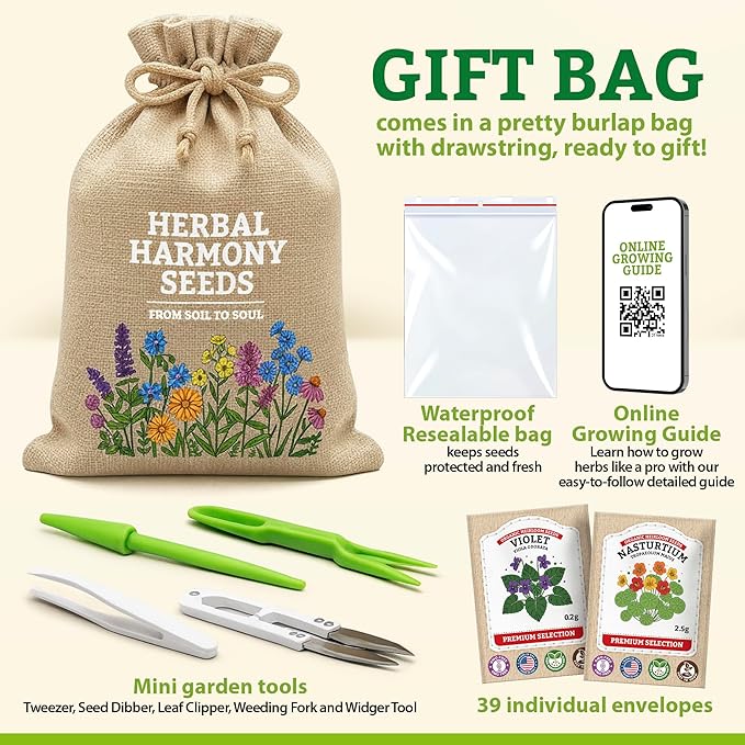 Medicinal Herb Seeds Variety Pack – 39 Heirloom Non-GMO Apothecary Seed Kit, Herbal Medicine & Tea Garden, Made in USA