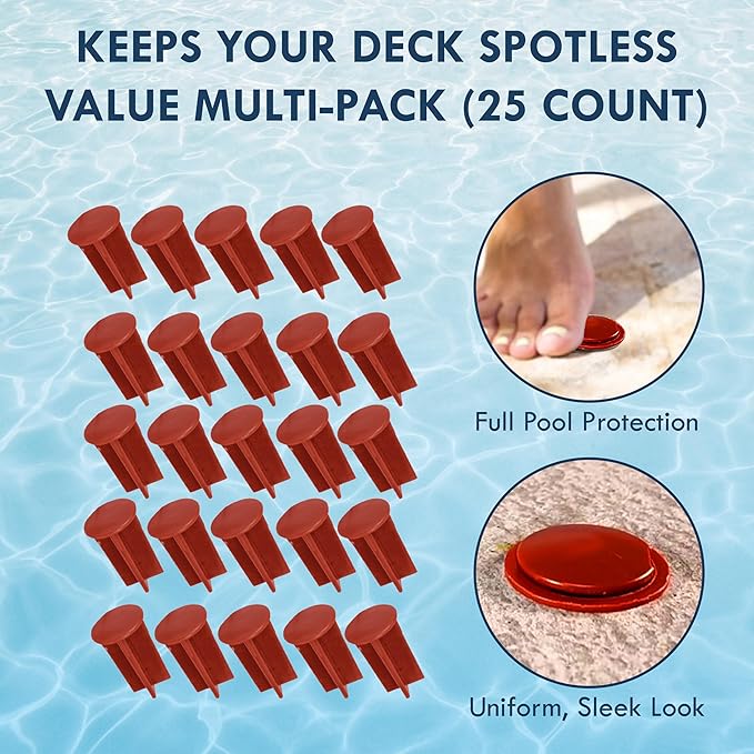 Pool Fence Caps – Red 25 Count of 1-Inch Pool Fence Hole Caps – Fits Deck Sleeves for Removable Fencing – Terra Cotta Style Plug Covers for Safety Systems – Works with All-Safe and Similar Brands