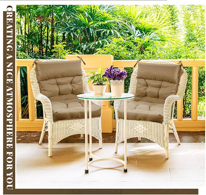 Sintuff 2 Pcs 44 x 21 x 4 Patio Chair Cushions Outdoor Chair Cushion Seat/Back Tufted Pillow with Ties Water Resistant Replacement Indoor Patio Furniture Outdoor Furniture (Solid Color,Brown)