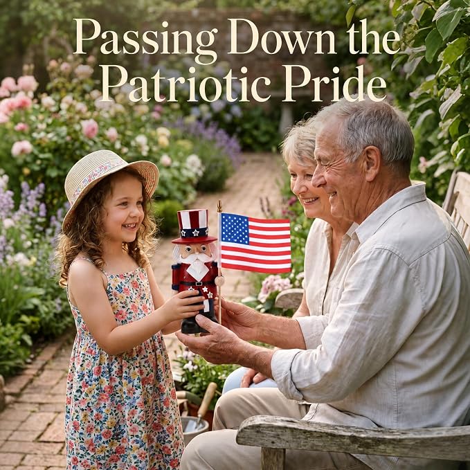 Nacome Solar Nutcracker Soldier Garden Statue: American Flag Figurine for Patriotic Outdoor Lawn Porch Patio Yard Decorations - Gifts for Mom Grandma Women