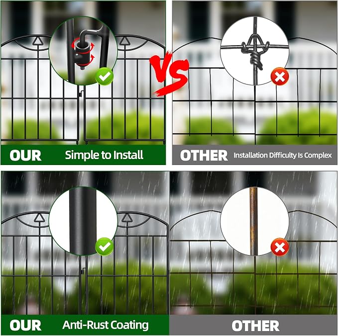 20 Panels Outdoor Decorative Garden Fence, 21 （ft） L x 24 (in) H, Black Rustproof Metal Wire Panel Barrier Fence, Animal Barrier Fence, for Landscaping and Yard Decoration