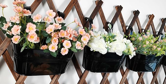 12" Balcony Railing Planters, Outdoor Hanging Planter for Fence, Stylish Metal Porch Deck Flower Pot for Herbs & Succulents (Black, Pack of 8)
